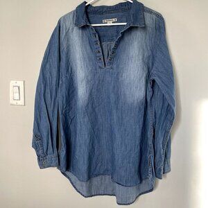 RuffHewn denim long sleeved tunic buttons cotton lightweight blue women size XL